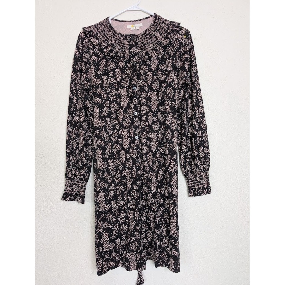 Boden Smocked Detail Milkshake Leaf Sprig Print‎ Dress Women's US 10L UK 12L